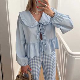 Women's Blouses Shirts Elegant Lapel Collar Long Slves Top Women Shirts Spring Summer 2024 Cropped Bow Blouse Korean Style Shirt Chic New Blouse Y240510