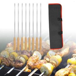 Tools 8 Pieces Flat BBQ Barbecue Skewer Reusable Outdoor Cooking Kabob Skewers For Grilling Prawn Seafood Vegetables