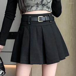 Skirts QOERLIN Women Pleated Mini High Waist A-Line Belt With Shorts Female 2024 Summer Sexy Girls Skorts Black