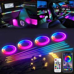 Decorative Lights Car LED Ambient Lights Decorations Accessories Acrylic Guide Fibre App Remote Control Universal Neon Strip 18 In 1Footlights T240509