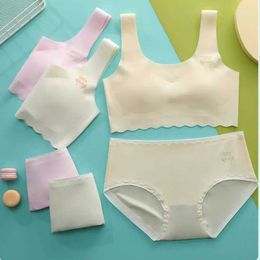 Camisole Girls Underwear Set for Teenage Students Development Stage Childrens Seamless Bra+briefs 2 pieces/set for Teenage Underwear ClothingL2405