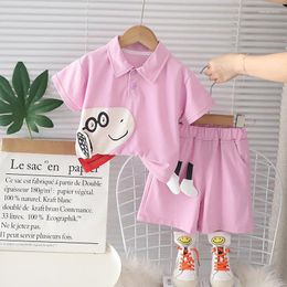 Clothing Sets Baby Holiday Boys Suit 2024 Summer Korea Patch Dog Short Sleeve T-shirts And Shorts Boy Infant Clothes Girls Boutique Outfit