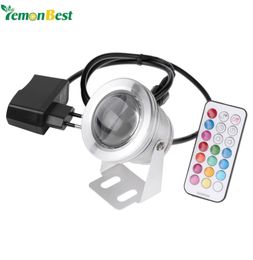 LED Underwater Lamp IP67 12 Colors 1000LM 10W RGB Fountain Light Timing Function Pool Pond Fish Tank Aquarium Spotlight EU Plug Y24724187