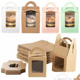 Gift Wrap 10Pcs/Set Kraft Paper Boxes Transparent Window Portable Cupcake Box For Christmas Wedding Party Supplied 230704 Drop Deliv Dhnej