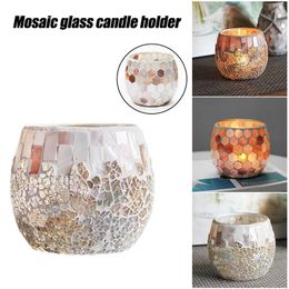 Candle Holders Holder Centerpiece With 3D Effect Electric Mosaic Glass Tealight Home Table Desktop Decoration Housewarming Gift H88F