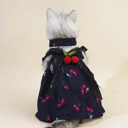 Dog Apparel Red Cherry Princess Pet Dress With Neck Scarf Double Layers Bow Ribbon Suspender Dresses For Dogs Cat Wedding Party Skirt