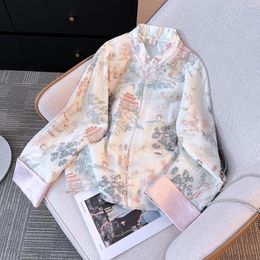 Ethnic Clothing Chinese Style Machine Embroidery Stand Collar Coat For Ladies High-End Temperament Zen Light Top Spring