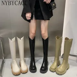 Boots Designer 2024 Winter Women Knee-High Riding Equestrian Leather Platform Shoes Woman Long Office Lady Footwear