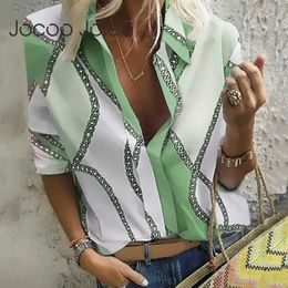 Women's Blouses Shirts Jocoo Jol Women Casual Blouse Long Slve Chain t Shirt Print Office Turn Down Collar T Elegant Work Oversized Tops Tunic Y240510