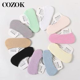 Women Socks 5 Pairs/lot Magic EU25-39 Invisible Shallow Mouth Boat Summer Thin Non-Slip Silicone Candy Color Velvet