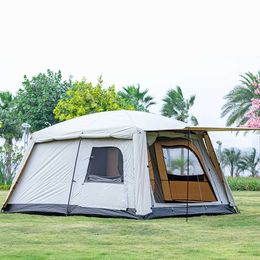 Tents and Shelters The 8-12 family travel tent with a grid outdoor picnic provides double-layer waterproofing sun protectionQ240511