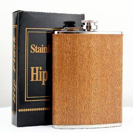 20pcs Creative 8 Oz Stainless Steel Hip Flask Wooden Whiskey Wine Bottle Retro Alcohol Pocket Flagon With Box For Gifts6291180
