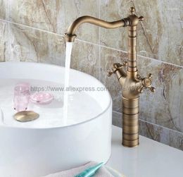 Bathroom Sink Faucets Antique Brass Faucet Basin Mixer Tap Double Cross Head Handle Single Hole And Cold Water Nsf081