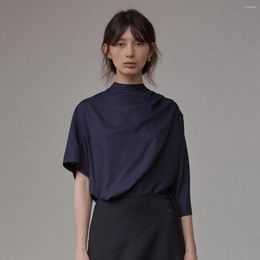 Women's T Shirts LC 24SS Ladies Casual Asymmetric Pleated Design T-Shirt Women Solid Color Pullover Top Gothic Oversized Shirt Y2k Korean