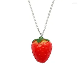 Pendant Necklaces Sweet Strawberry Necklace Simple Resin Fruit Charm Earrings Neck Chain Jewelry Clavicle