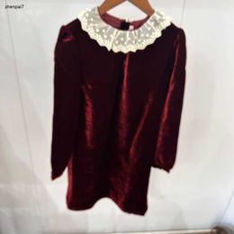 Top girl dress Real velvet material baby skirt Size 100-160 designer child dresses Lace neckline toddler frock Dec20