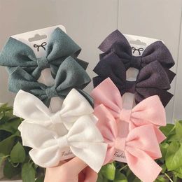 Hair Accessories 4 pieces/set of Korean sweet solid Colour bow hair clips suitable for children and girls exquisite handmade hair clips headwear hair clips d240513