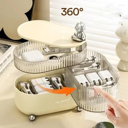 Storage Boxes 3/4 Layer Makeup Organise Box Rotatable Eyeshadow Lipsticks For Bathroom Clear Jewellery Container Cable