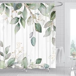 Shower Curtains 1/4pcs Eucalyptus Leaf Bathroom Curtain Set Green Plant Leaves With Hooks For Home Bath Room Decoration