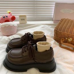 Casual Shoes Thick Soled Leather Sponge Cake Brown Little Girl Spring Retro British Style Big Toe Lace Up Versatile Single