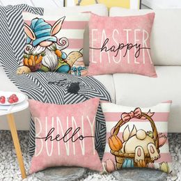 Pillow 2024 Easter Cover Pink Hand-painted Embrace Pillowcase Printed Linen Sofa Spring Decoration