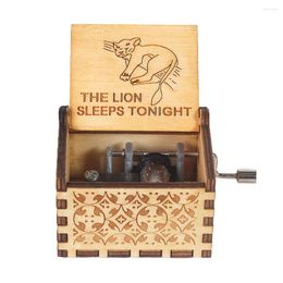 Decorative Figurines Sleeping Lion Music Box Hand Crank Wooden Vintage Laser Engraved Small Birthday Valentine Tabletop Decor Gifts For