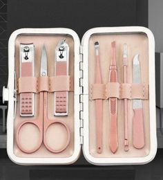 Nail Art Kits 7pcs Clippers Set Portable Travel Stainless Steel Black Pedicure Scissor Tweezer Manicure Kit Tools2935948