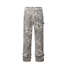 Men's Jeans High Street Patchwork Branch Camouflage Pants For Men Ripped Cut Casual Baggy Cargo Oversized Loose Denim Trousers