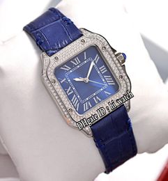 New V12 WJSA0016 Swiss Quartz Ladies Womens Watch 18K White Gold Diamond Bezel Blue Dial White Roman Markers Blue Leather Hiwatch1881766