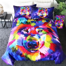 Bedding Sets 3d Colorful Wolfhead Set Bed Cover Cartoon Duvet And Pillowcases Adult Child Home Bedroom Decoration