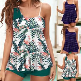Women Tankinis One Shoulder Asymmetrical Floral Print Conservative Bathing Suits Summer Tiered Beachwear Backless Swimwear