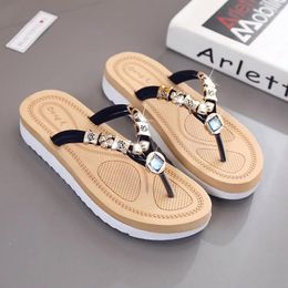 Slippers Shoes Woman 2024 Summer Rubber Flip Flops Big Size Flock Pantofle Glitter Slides Hawaiian Flat Jelly Fabric PU Scan