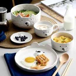 Plates Japanese-style Ceramic Tableware Cute Girl Heart Bear Dishes Household Irregular Creative Cartoon Kitchen Supplies