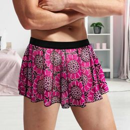 Men's Sleepwear Men Skirt Short Pleated Vintage Printed Unisex Mini With Elastic Waist Design Soft Breathable For Male