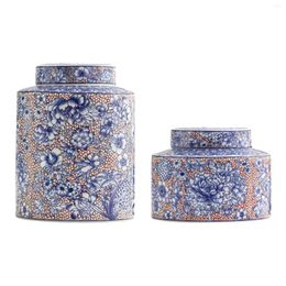 Storage Bottles Porcelain Tea Canister Container Table Collection Chinese Floral Patterns