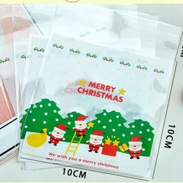 Gift Wrap Father Christmas Pattern Self-Adhesive Wrapping Bags Plastic Candy Packaging Clear Opp Pouch Merry Party Supplies