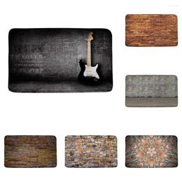 Bath Mats Rustic Wall Brick Lute Music Vintage Wooden Board Flannel Bathroom Decor Rugs Non Slip Backing Kitchen Carpet Doormat