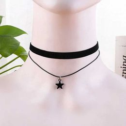 Chokers Colourful Star Necklace Lolita Necklace Black Velvet Steampunk Tattoo Necklace Womens Twist Jewellery Kravik Gothic Bijoux d240514