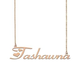 Tashawna Name Necklace Custom Nameplate Pendant for Women Girls Birthday Gift Kids Friends Jewellery 18k Gold Plated Stainless 2404289