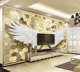 Custom Po Wall Paper 3D Relief Angel Wings Mosaic Wall Mural Painting Luxury Living Room TV Background Home Decor Wallpaper7137343