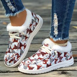 Casual Shoes Women Snow Boots Winter Outdoor Lace-up Flats Cotton Fashion Print Plush Warm Ladies Flat Short Botines Mujer