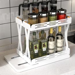 Kitchen Storage Double Layer Pull Out Under Rotating Rack Sink Holder Spice Bottle Slide Cabinet Table Accessory