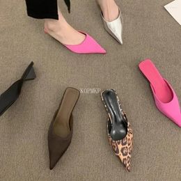 Casual Shoes 2024 Spring Pointed Toe Women Mules Slipper Fashion Candy Color Ladies Elegant Dress Sandal Square Low Heel Slip On Slides