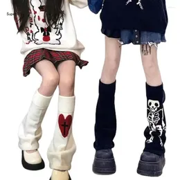 Women Socks Japanese Harajuku Gothic Punk Knit For Cross Skull Skeleton Jk Uniform Foot Cover Streetwe