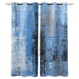 Curtain Blue Grey Oil Painting Texture Paint Window Living Room Kitchen Panel Blackout Curtains For Bedroom