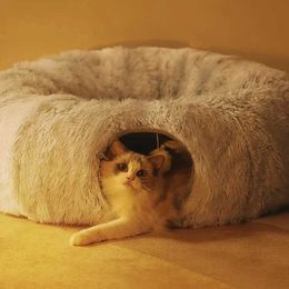 Cat Beds Furniture 2-in-1 Round Cat Bed House Interesting Cat Tunnel Toys Soft plush Dog Bed Small Cat Bed Pet Bed