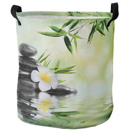 Laundry Bags Green Bamboo Leaves Flower Foldable Basket Large Capacity Hamper Clothes Storage Organizer Kid Toy Bag