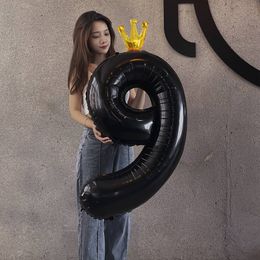 40 Inch Large Big Conjoined Crown Black Digital Aluminium Foil Balloon Birthday Party Decorations Baby Shower Gift Number Balloons with Crown Wedding 0 1 2 3 4 5 6 7 8 9