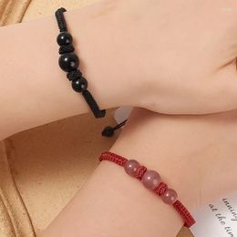 Charm Bracelets Natural Obsidian Nugget Beads Knotted Handmade Woven Stone Bracelet Adjustable Braid Crystal For Couple