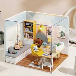 Architecture/DIY House Wooden Miniature Sunshine Study DollHouse DIY Small House Kit Making Room Toys Assembly Building Model Doll House Toys For Kids
